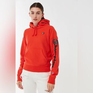 Champion Womens Hoodie Sweatshirt Reverse Weave RED-Size Small